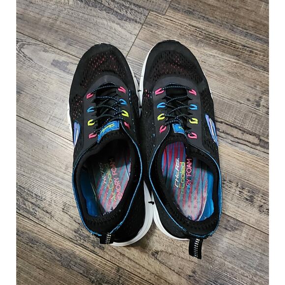 Pre-owned Skechers Memory Foam Women Black Sneaker Shoe Size 8.5 Rainbow - Picture 1 of 9